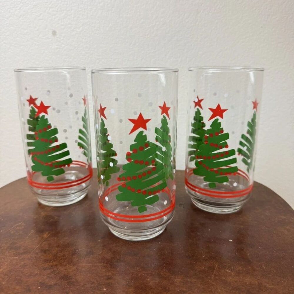 3 Vintage Libbey Christmas Drinking Glass Tumblers
